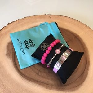 Pretty Pink Rustic Cuff Rubber & Stainless Set.
